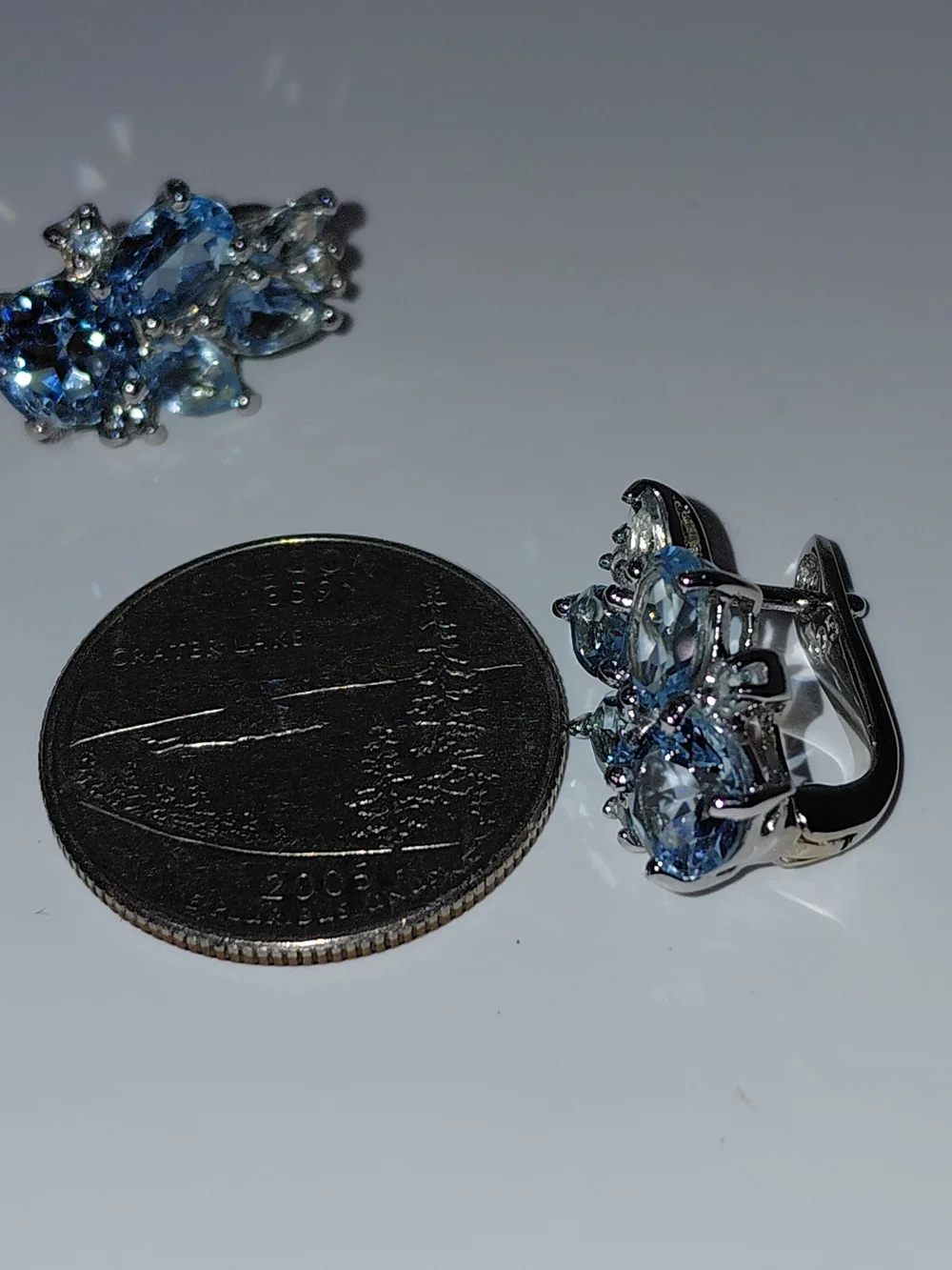 Blue Aquamarine SS 925 Cluster Halo Pierced Earrings